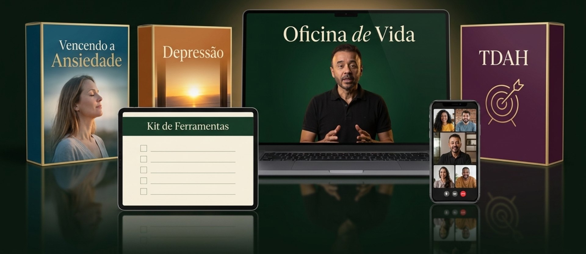 Oficina de Vida: aulas, kit de ferramentas, encontros ao vivo e os 3 treinamentos bônus